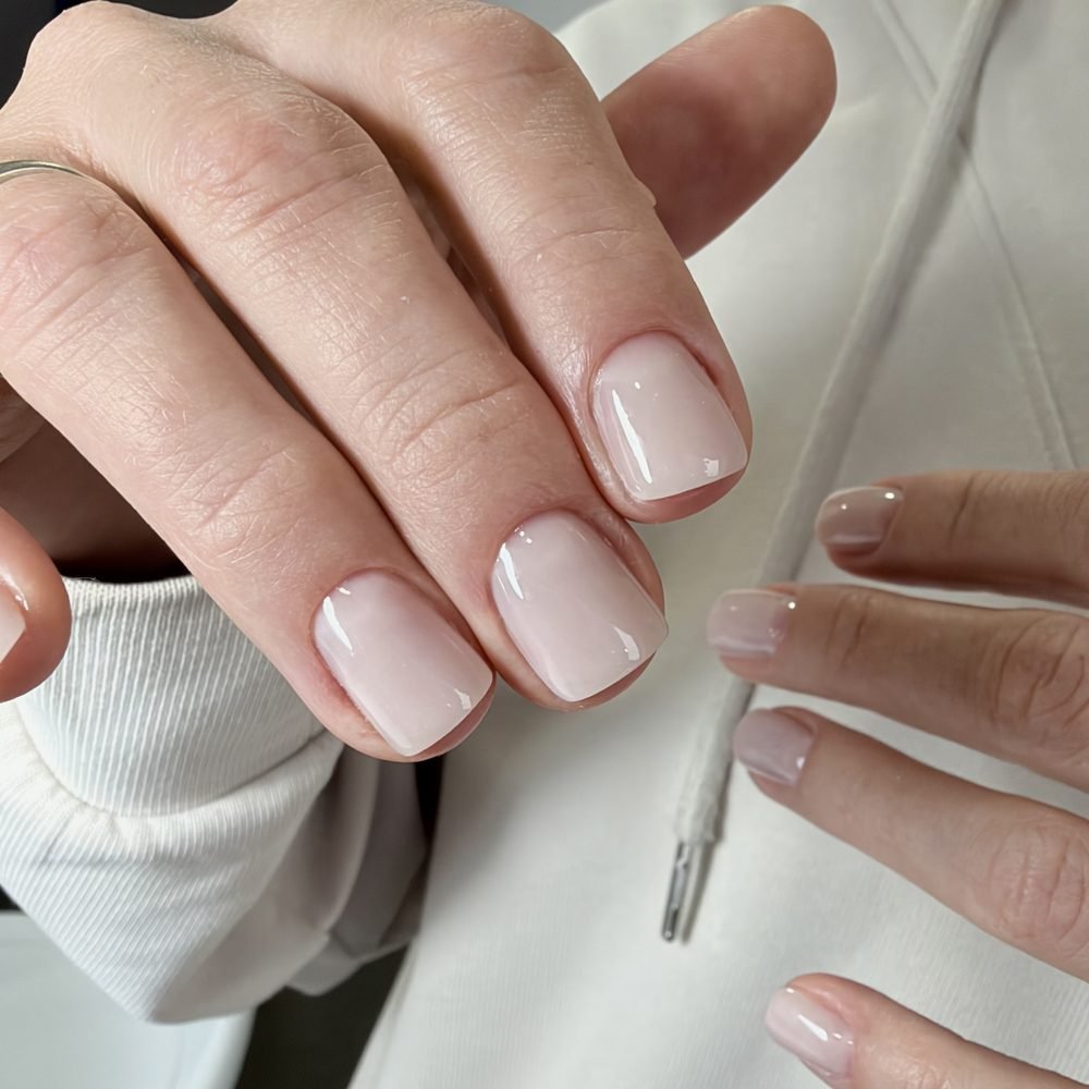 Short milky nude nails