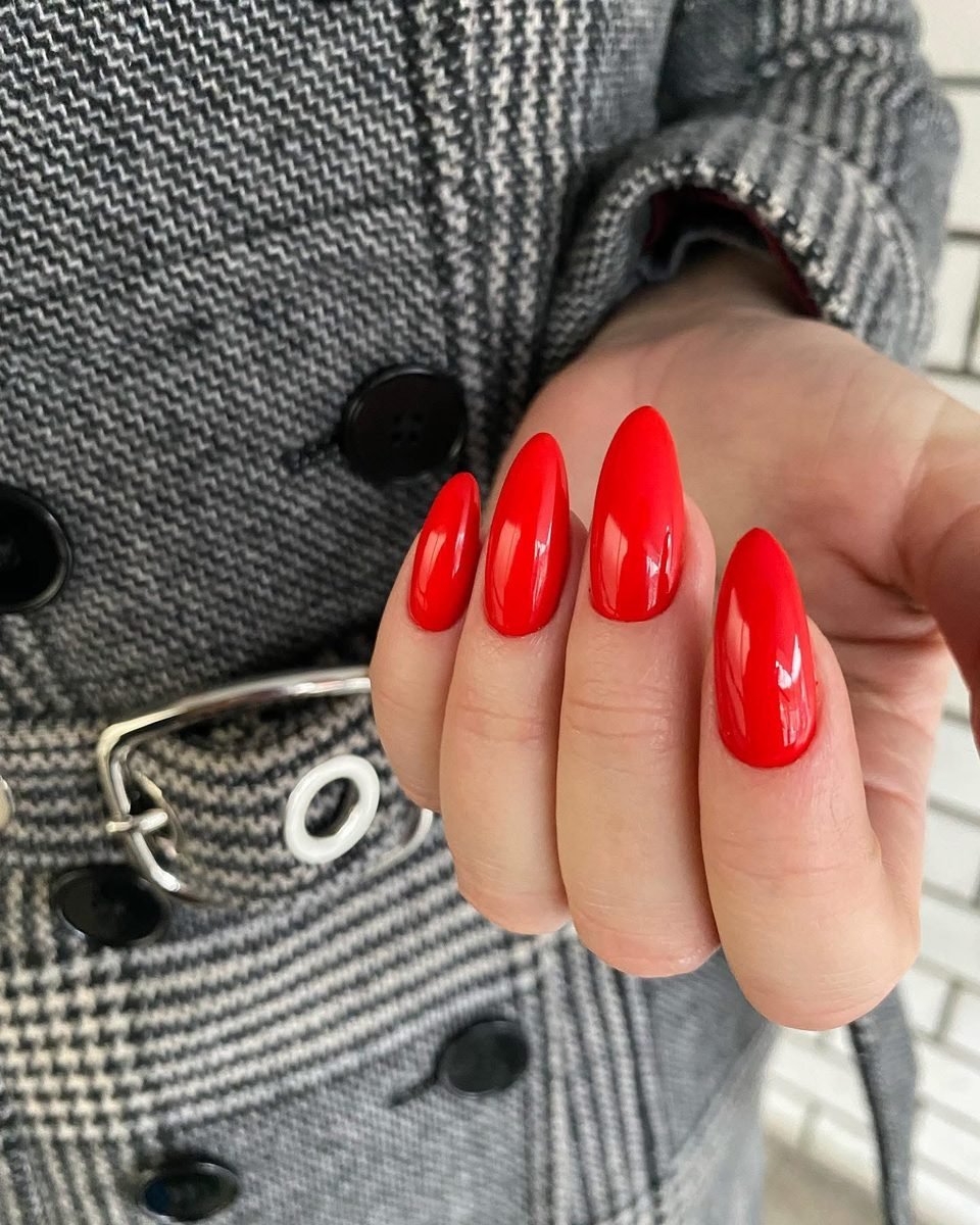 Classic red almond nails