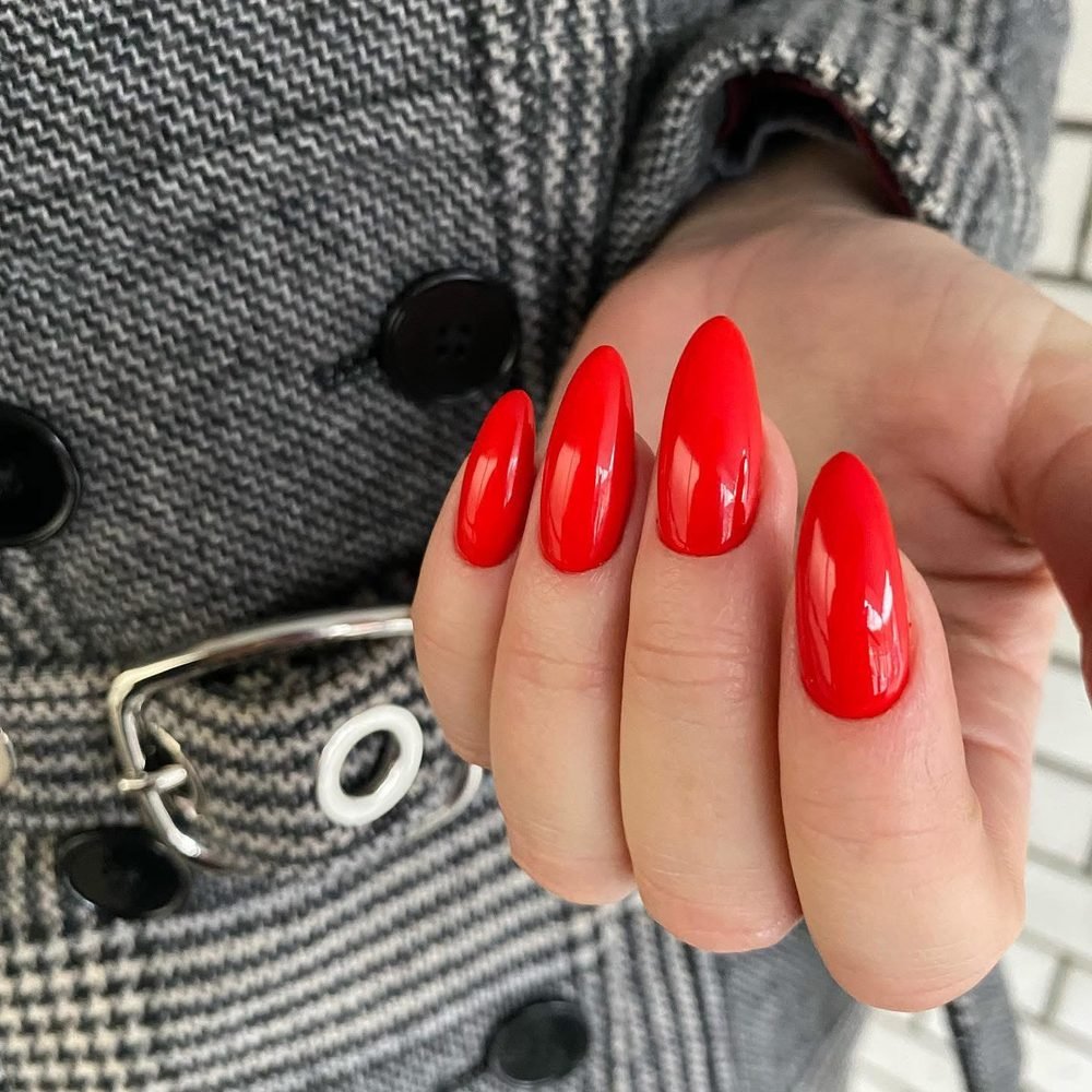 Classic red almond nails